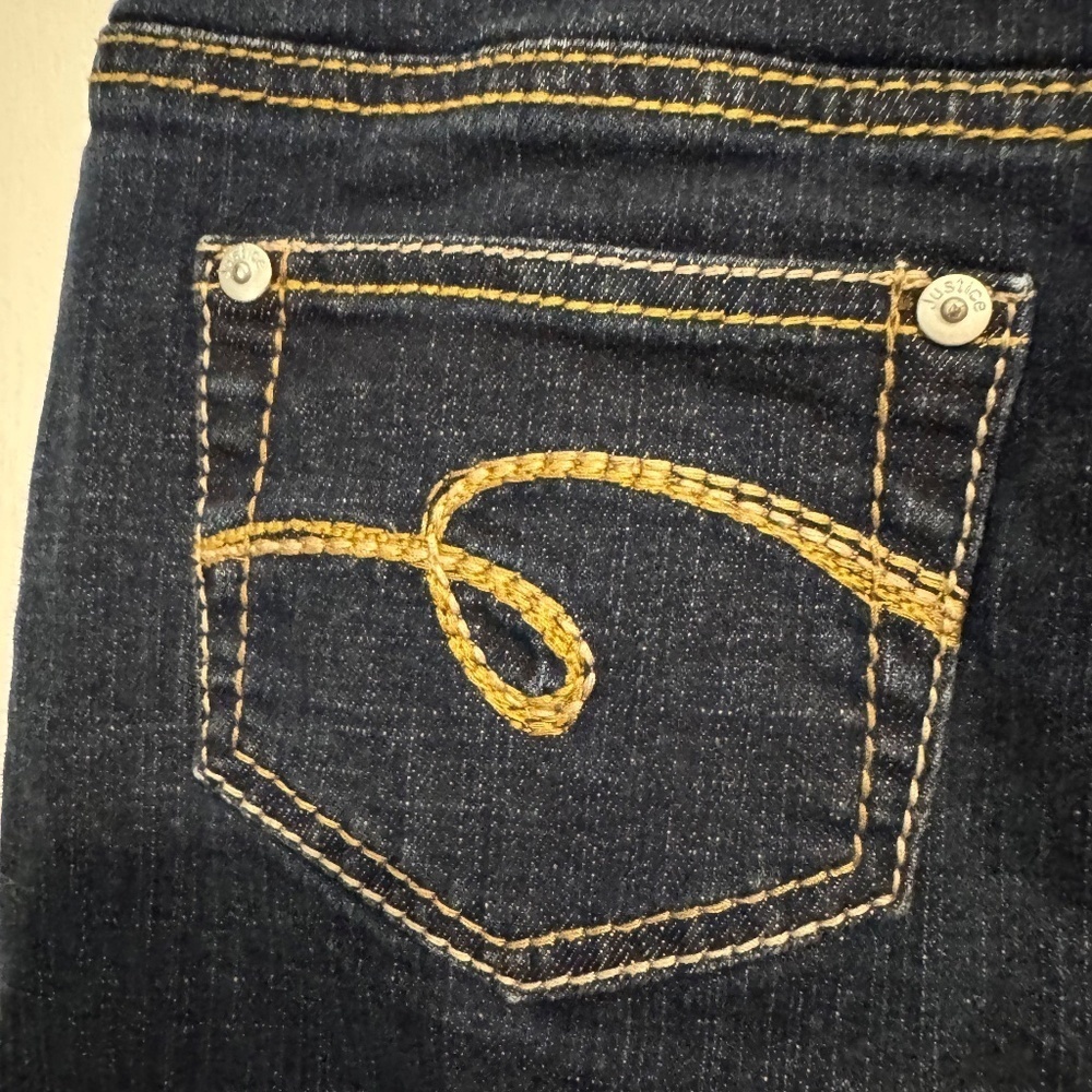 Justice girls denim blue jean skirt skort shorts mini dark wash 12R trendy cute - Picture 5 of 12
